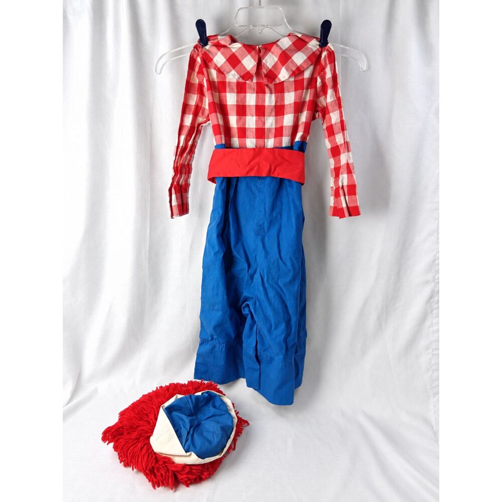 Vintage Homemade Raggedy Andy Style Kids Costume Size 8-10 Gingham Yarn Hat